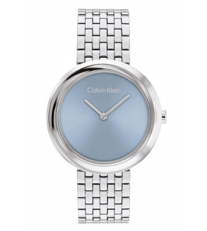 Calvin Klein Twisted Bezel 25100065 Γυναικείο Ρολόι Quartz 34mm με Ασημί Ανοξείδωτο Μπρασελέ και Γαλάζιο Καντράν
