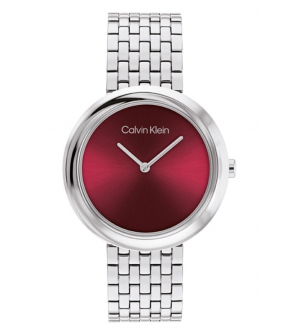 Calvin Klein Twisted Bezel 25100064 Γυναικείο Ρολόι Quartz 34mm με Ασημί Ατσάλινο Μπρασελέ και Βυσσινί Καντράν