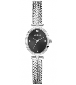 Guess Γυναικείο Ρολόι Ruby GW0935L1, Ανοξείδωτο Ατσάλι, Ασημί Μπρασελέ, Μαύρο Καντράν, Quartz, 24mm