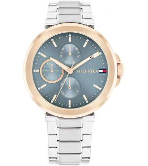 Tommy Hilfiger Lori 1782754 Γυναικείο Ρολόι Μπαταρίας με Ανοξείδωτο Ατσάλινο Μπρασελέ Ασημί και Μπλε Καντράν 38mm