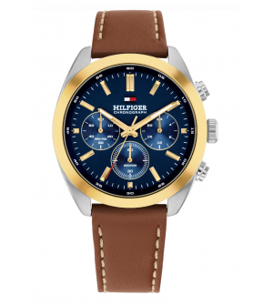 Ανδρικό Ρολόι Tommy Hilfiger Hudson Chronograph 1710720, Quartz, 40mm, Μπλε Καντράν, Καφέ Δερμάτινο Λουράκι, Χρονογράφος & 24ωρη Ένδειξη, 5 ATM