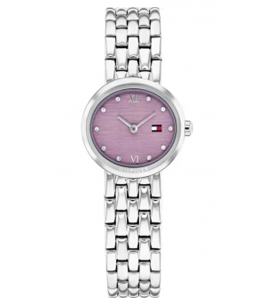 Tommy Hilfiger Γυναικείο Ρολόι Moira Crystals 1782843, Ανοξείδωτο Ατσάλι, Ασημί Μπρασελέ, Μωβ Καντράν, Quartz, 25mm