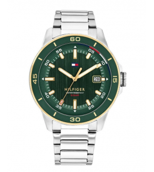 Tommy Hilfiger Ανδρικό Ρολόι Remy 1792230, Ανοξείδωτο Ατσάλι, Ασημί Μπρασελέ, Πράσινο Καντράν, Quartz, 43mm