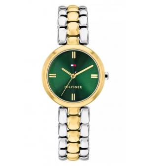 Tommy Hilfiger Annie 1782927 Γυναικείο Ρολόι 26mm με Δίχρωμο Μπρασελέ Ασημί/Χρυσό και Πράσινο Καντράν