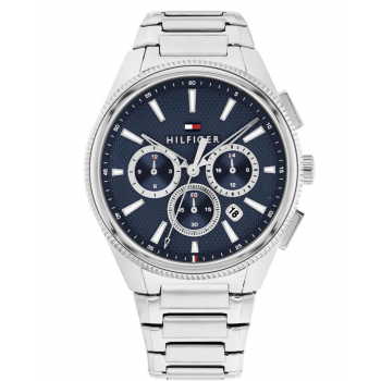 Tommy Hilfiger Sam 1792253 Ανδρικό Ρολόι Χρονογράφος 43mm με Ασημί Μπρασελέ και Μπλε Καντράν Tommy Hilfiger Sam 1792253 Ανδρικό Ρολόι Χρονογράφος 43mm με Ασημί Μπρασελέ και Μπλε Καντράν