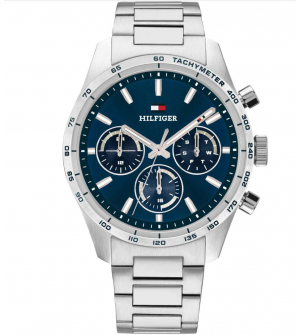 Tommy Hilfiger Hampton 1792278 Ανδρικό Ρολόι 42mm με Μπλε Καντράν και Ασημί Μπρασελέ Ανοξείδωτου Ατσαλιού