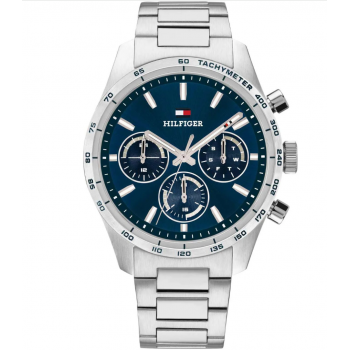 Tommy Hilfiger Hampton 1792278 Ανδρικό Ρολόι 42mm με Μπλε Καντράν και Ασημί Μπρασελέ Ανοξείδωτου Ατσαλιού Tommy Hilfiger Hampton 1792278 Ανδρικό Ρολόι 42mm με Μπλε Καντράν και Ασημί Μπρασελέ Ανοξείδωτου Ατσαλιού