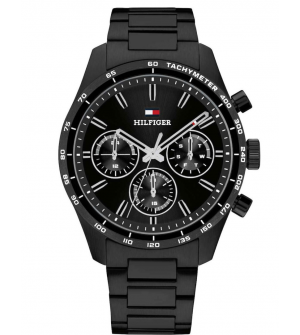 Tommy Hilfiger Hampton 1792280 Ανδρικό Ρολόι με Μαύρο Καντράν και Μαύρο Μπρασελέ Ανοξείδωτου Ατσαλιού 42mm