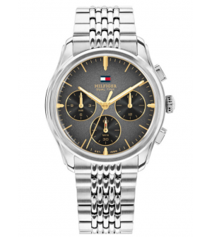 Tommy Hilfiger Empire Chrono 1710812 Ανδρικό Ρολόι Χρονογράφος 38mm με Ασημί Μπρασελέ και Μαύρο Καντράν