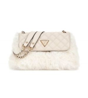 Guess HWQF9352210-STONE Γυναικεία Τσάντα Ώμου Λευκή