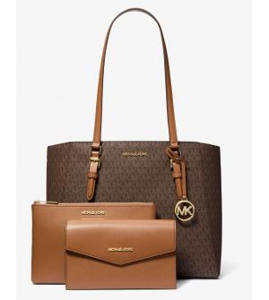 Michael Kors Charlotte Large 3-in-1 Γυναικεία Τσάντα Ώμου Signature Logo Καφέ 35F3GCFT9T-847