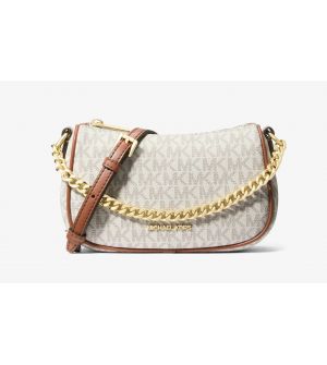 Michael Kors Carmela Small Γυναικεία Τσάντα Χιαστί 35F4G1QC1B-150 Vanilla με Logo & Χρυσές Λεπτομέρειες
