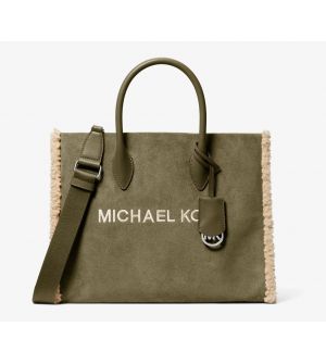 Michael Kors Mirella Medium Γυναικεία Τσάντα Ώμου Tote από Φυσικό Suede με Γούνα, Λαδί 35F5S7ZT2S-310