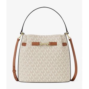Michael Kors Carson Medium Signature Logo Convertible Bucket Crossbody Bag 35R6G2ZS6B-0150 Vanilla