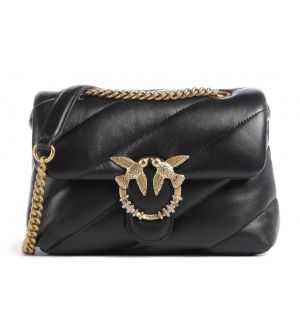 Pinko 107058a0f2-z99q Love Puff Mini New Buckle Γυναικεία Τσάντα Ώμου από Δέρμα Προβάτου Μαύρη με Χρυσές Λεπτομέρειες