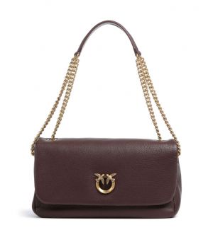 Pinko Click Soft Horizontal Chain Γυναικεία Τσάντα Ώμου από φυσικό Δέρμα Σκούρο Καφέ 107022A3CX-M12Q