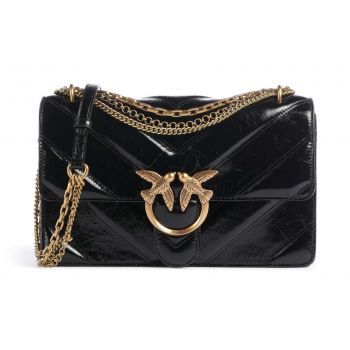 PINKO Love One Classic Γυναικεία Δερμάτινη Τσάντα Ώμου Μαύρη με Πολύχρωμα Λουλούδια 107623A2JC-Z99Q PINKO Love One Classic Γυναικεία Δερμάτινη Τσάντα Ώμου Μαύρη με Πολύχρωμα Λουλούδια 107623A2JC-Z99Q