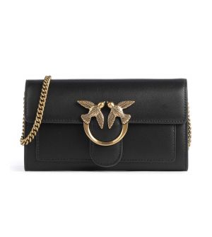 PINKO Γυναικεία Τσάντα Ώμου 100062A0F1-Z99Q από Δέρμα, Μαύρη με Χρυσές Λεπτομέρειες