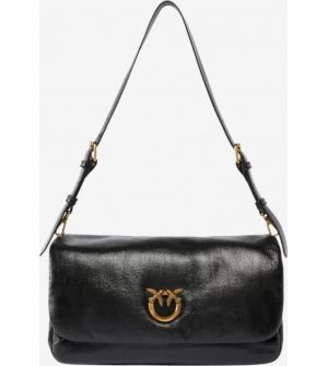 Pinko Love Bag Click Soft Horizontal Handle Γυναικεία Δερμάτινη Τσάντα Χειρός/Ώμου Μαύρη με Παλαιωμένα Χρυσά Στοιχεία 106178A315-Z99Q