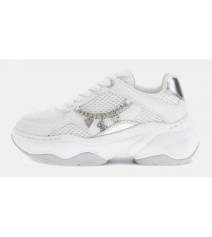 Γυναικεία Sneakers Guess FLPHARELE12-WHITE Harpaa, Λευκά, Platform 4.5 cm, Με Κορδόνια, Logo Charms Chain