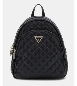 Guess Giully HWQG8748320-BLA Γυναικείο Σακίδιο Πλάτης Καπιτονέ, Μαύρο, Οικολογικό Δέρμα, Με Μεταλλικό Λογότυπο