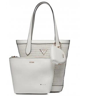 Γυναικεία Τσάντα HWWG9204220-WHI  Ώμου Guess Emelda Woven Tote με Αποσπώμενο Pouch & Coin Purse, Λευκή