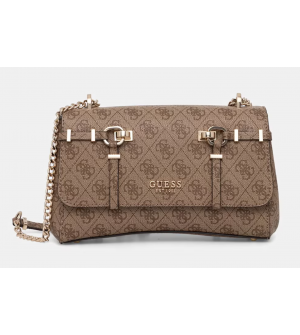 Guess Leona Γυναικεία Τσάντα Χιαστί HWSG9917210-LTL Μπεζ, Οικολογικό Δέρμα, 2 Θήκες, Μαγνητικό Κούμπωμα, Μονόγραμμα