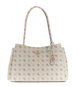 Guess Γυναικεία Τσάντα Ώμου Emelie Logo Girlfriend Carryall HWGP9928220-VNO Εκρού, Logo Print, Χωράει A4