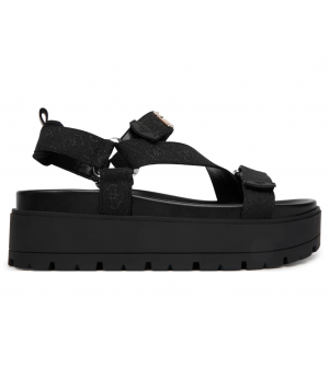 Guess Γυναικεία Σανδάλια FLJFTTFAL03-BLA Μαύρα, Πλατφόρμα 5.5cm, Υφασμάτινα, Peep Toe, Με Σκρατς