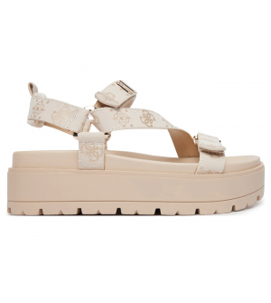 Guess Γυναικεία Σανδάλια FLJFTTFAL03-CREAM Μπεζ, Πλατφόρμα 5.5cm, Υφασμάτινα, Peep Toe, Με Σκρατς