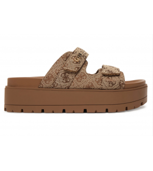 Guess Γυναικείες Παντόφλες FLJF2XFAL03-BEIBR Μπεζ, Πλατφόρμα 5cm, Υφασμάτινες, Peep Toe, Slip-On