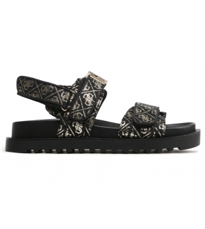 Guess Γυναικεία Σανδάλια Fabelis FL6FBSFAL03-BLKPL Μαύρα, Flat, Peep Toe, Με Σκρατς, Υφασμάτινα