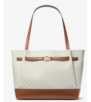 Michael Kors Γυναικεία Τσάντα Ώμου Reed LG Belted Tote 35F4G6RT3B-Vanilla, Signature Canvas, Με Αποσπώμενο Pouch