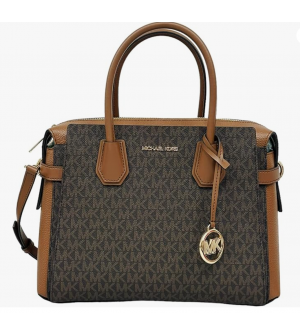 Michael Michael Kors Γυναικεία Τσάντα Χειρός / Ώμου Mercer MD TZ Belted Satchel 35F2GM9S8B-Brown, Signature MK Logo, Coated Canvas