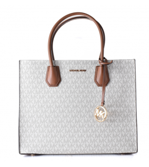 Michael Michael Kors Γυναικεία Τσάντα Χειρός / Ώμου Mercer LG Satchel 35T2GM9S3B-Vanilla, Signature Canvas, Δερμάτινες Λεπτομέρειες