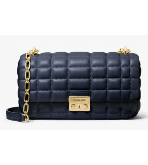Michael Michael Kors Tribeca 30R4G2RL7L-Navy Γυναικεία Δερμάτινη Τσάντα Ώμου Large Convertible Chain Shoulder Bag 