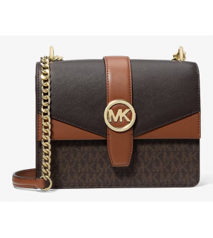 Michael Kors Greenwich SM Flap Crossbody 35S5GGRC1B-BRO   Γυναικεία Τσάντα Ώμου, Brown Multi, Signature MK Canvas
