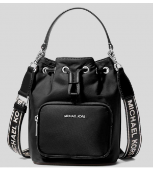 Michael Michael Kors Γυναικεία Τσάντα Χιαστί KHAI 35T5S5FM1C-BLA  SM Bucket Messenger, Μαύρη, Nylon με Δερμάτινες Λεπτομέρειες