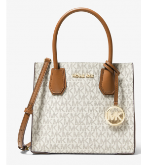 Michael Michael Kors Mercer MD Messenger 35S1GM9M2B-Vanilla Γυναικεία Δερμάτινη Τσάντα Ώμου & Χιαστί Signature Logo