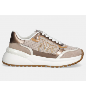 Pinko Gem 11 Γυναικεία Sneakers SS0143P143-PP0 Μπεζ, Δέρμα & Σουέτ, Πλατφόρμα 4,5 cm