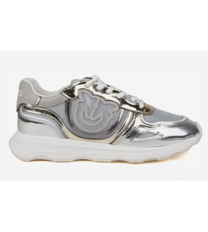PINKO Γυναικεία Sneakers SS0173P136-ZZF Ασημί Δερμάτινα με Κορδόνια