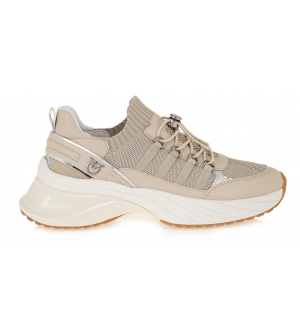 PINKO Γυναικεία Sneakers SS0141P128-I35 Μπεζ από Δέρμα και Ύφασμα με Κορδόνια
