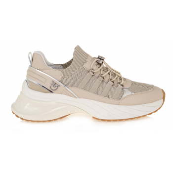 PINKO Γυναικεία Sneakers SS0141P128-I35 Μπεζ από Δέρμα και Ύφασμα με Κορδόνια PINKO Γυναικεία Sneakers SS0141P128-I35 Μπεζ από Δέρμα και Ύφασμα με Κορδόνια