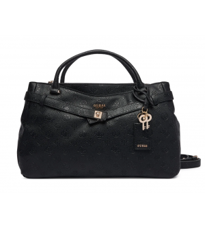 Guess Γυναικεία Τσάντα Ώμου Ella Logo HWPD9746060-BLO Μαύρη, Ανάγλυφο Μονόγραμμα, Χωράει A4