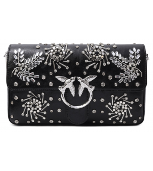 Pinko Love Bag Γυναικεία Τσάντα Ώμου 106182A370-Z99N Μαύρη με Κρύσταλλα & Love Birds