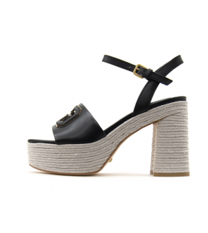 Guess Formal Γυναικεία Πέδιλα FLJFMLLEA03-BLKGO Μαύρα/Χρυσά με Τακούνι 12cm & Πλατφόρμα 5cm