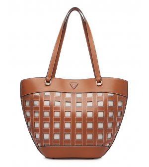 Guess Frankie HWWG9736220-CAR Γυναικεία Τσάντα Ώμου Καρό Καφέ/Κρεμ