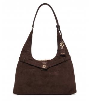 Guess Ella HWSG9754010-ESP Γυναικεία Τσάντα Ώμου Καφέ από Ύφασμα με Εφέ Suede