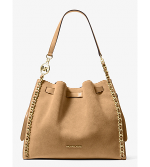 Michael Kors Mina Large Γυναικεία Τσάντα Ώμου από Suede Δέρμα Camel με Αλυσίδα 35F4G4ML3S-220