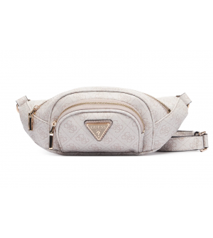 Guess Latona Travel TWHB9211080-BNN Γυναικείο Τσαντάκι Μέσης Κρεμ με Μονόγραμμα